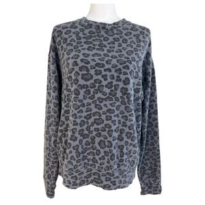 Monrow Top Women's Medium‎ Gray Leopard Print Comfy Crewneck